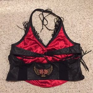 Amazing Harley Leather Halter Fringe Top size 2W